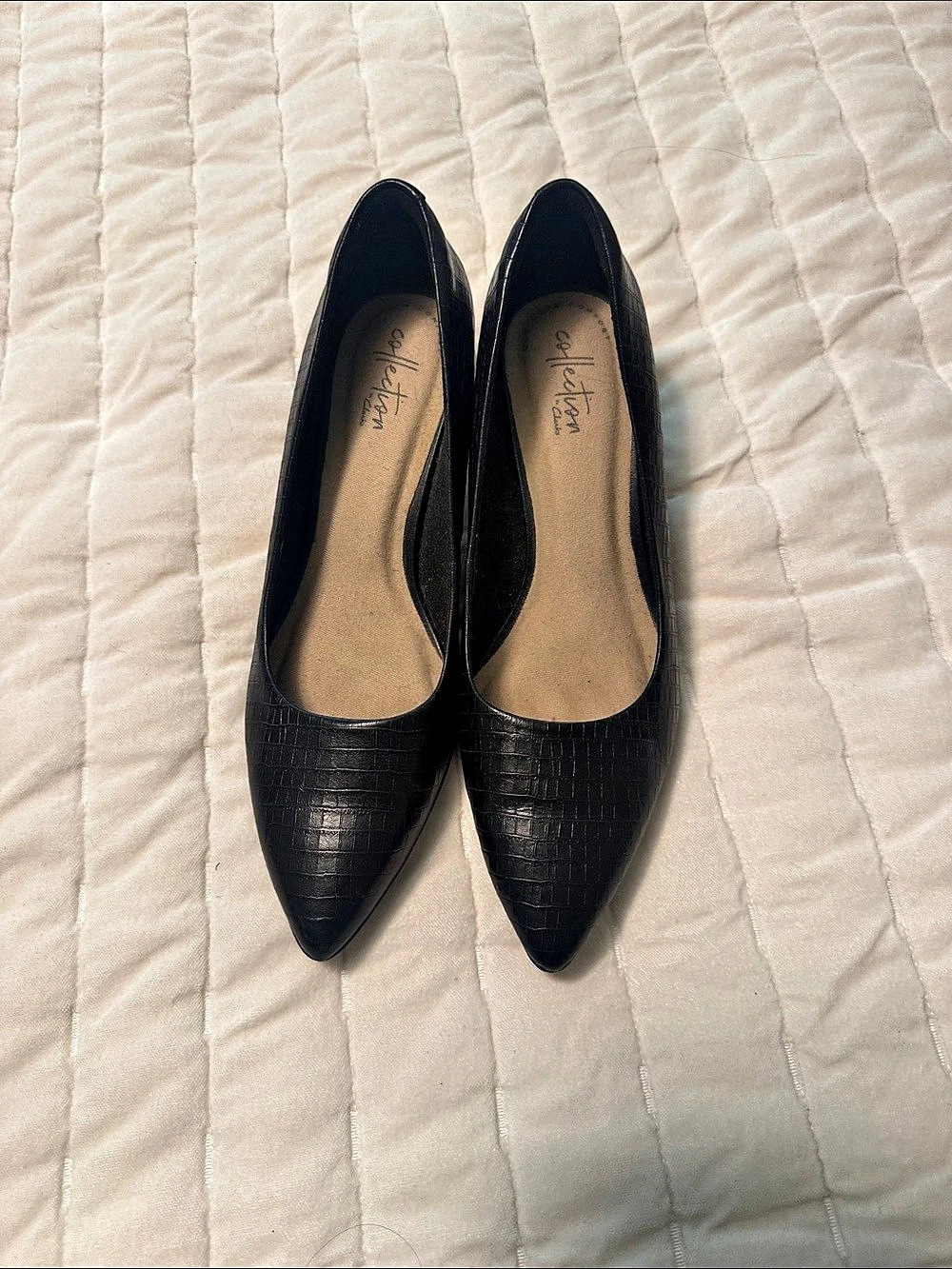 Clarks Black Croc-Embossed Pointed-Toe Heels